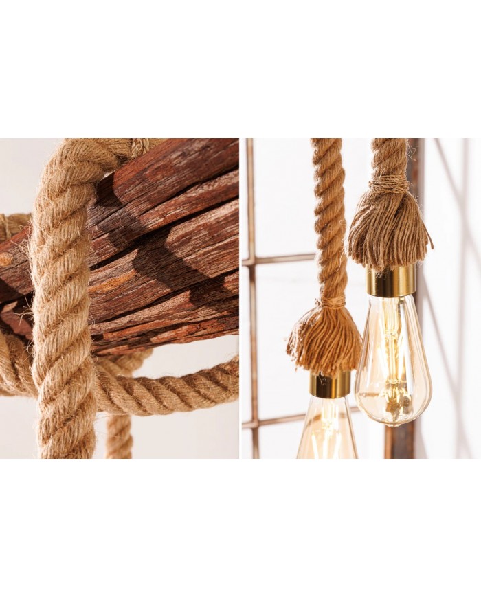 Lampe suspendue en corde et bois d'acacia recyclé naturel 110 cm CORDELIA