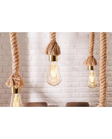 Lampe suspendue en corde et bois d'acacia recyclé naturel 110 cm CORDELIA