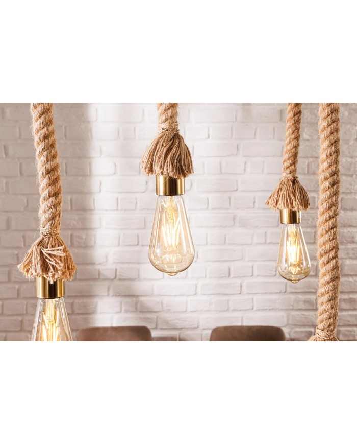 Lampe suspendue en corde et bois d'acacia recyclé naturel 110 cm CORDELIA
