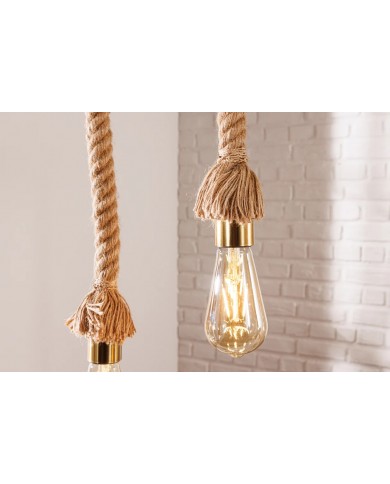 Lampe suspendue en corde et bois d'acacia recyclé naturel 110 cm CORDELIA
