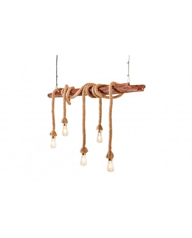 Lampe suspendue en corde et bois d'acacia recyclé naturel 110 cm CORDELIA