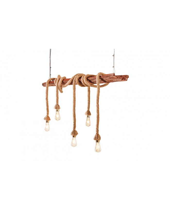 Lampe suspendue en corde et bois d'acacia recyclé naturel 110 cm CORDELIA