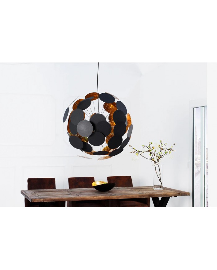 Lampe suspendue pétales métal noir or design 70cm INFINITY