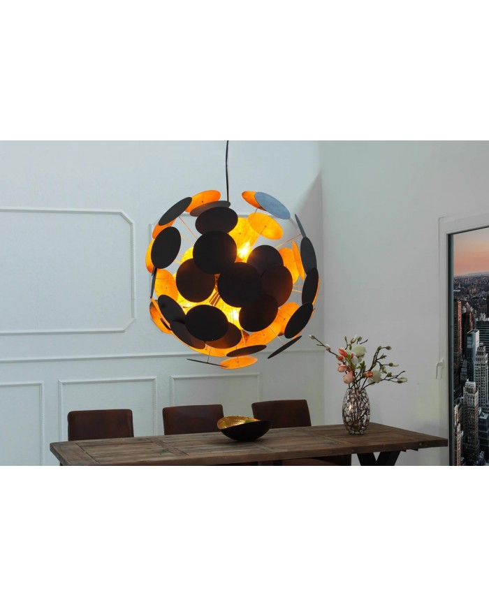 Lampe suspendue pétales métal noir or design 70cm INFINITY