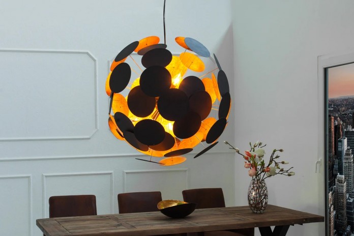 Lampe suspendue pétales métal noir or design 70cm INFINITY