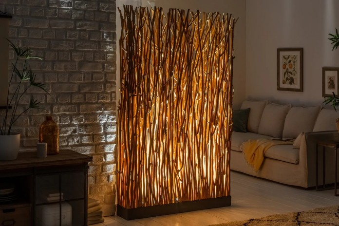 Lampadaire avec éclairage LEDs bois de longane naturel 180 cm WOODSCAPE