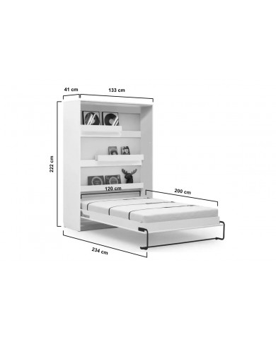 Armoire lit escamotable relevable vertical 120x200 cm chêne sonoma Premium