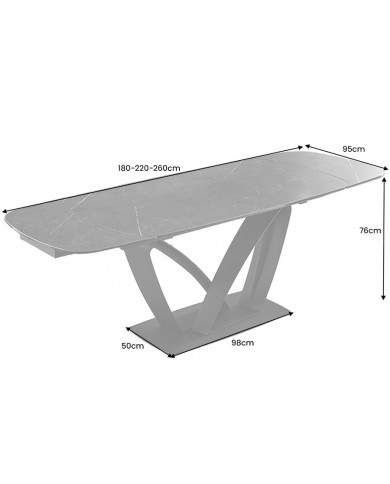Table en céramique extensible effet marbre anthracite 180(260)x95x76 cm Volterra
