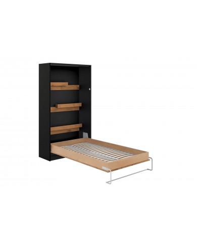 Armoire lit escamotable relevable vertical 120x200 cm chêne lancelot et noir Premium