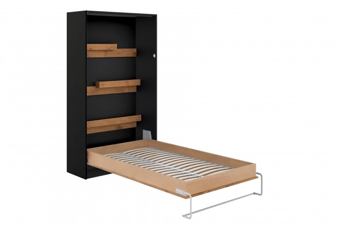 Armoire lit escamotable relevable vertical 120x200 cm chêne lancelot et noir Premium