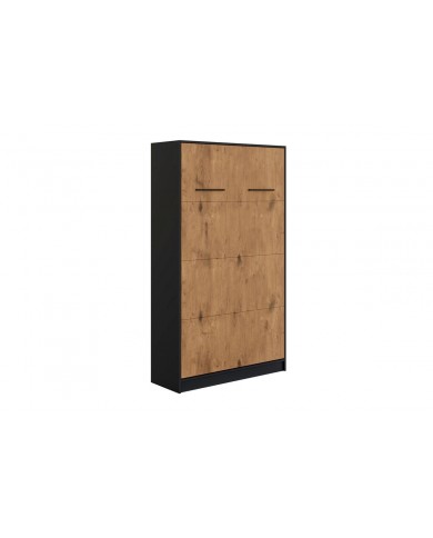 Armoire lit escamotable relevable vertical 120x200 cm chêne lancelot et noir Premium