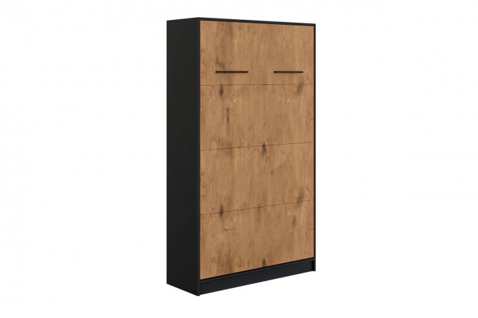 Armoire lit escamotable relevable vertical 120x200 cm chêne lancelot et noir Premium