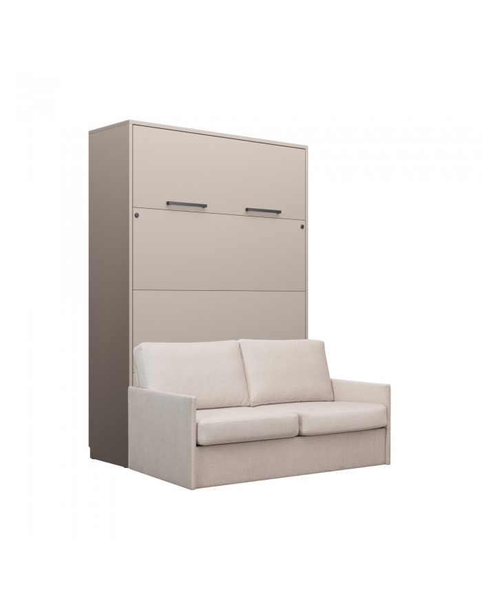 Lit escamotable vertical 140×200 cm avec canapé taupe DELUXE | Mobili & Co
