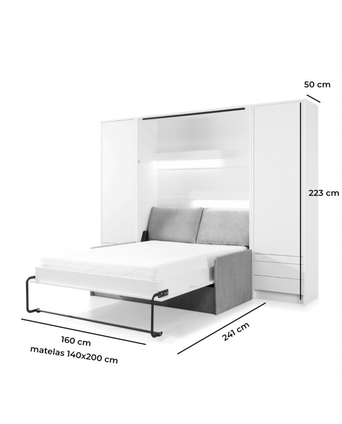 Lit escamotable vertical 140×200 cm avec canapé taupe DELUXE | Mobili & Co