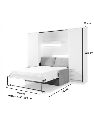 Lit escamotable avec canapé 140×200 chêne & noir DELUXE