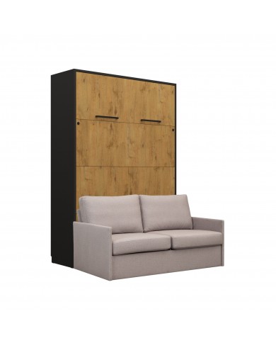 Lit escamotable avec canapé 140×200 chêne & noir DELUXE