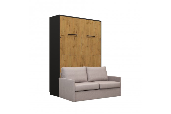 Lit escamotable avec canapé 140×200 chêne & noir DELUXE