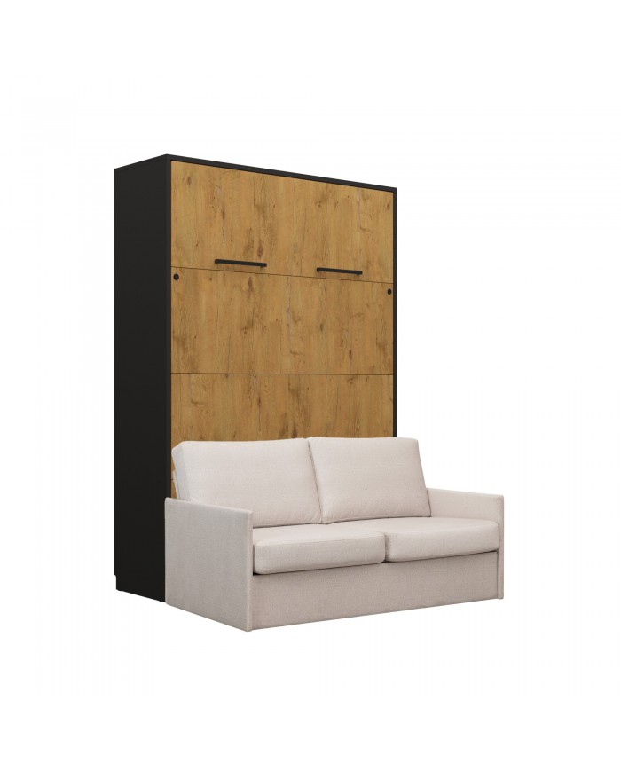Lit escamotable avec canapé 140×200 chêne & noir DELUXE