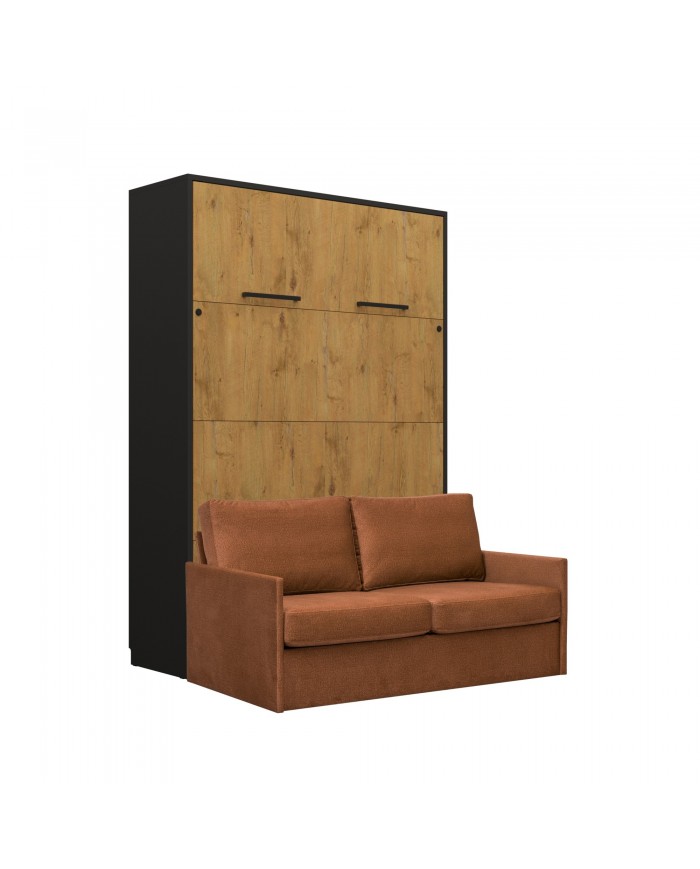 Lit escamotable avec canapé 140×200 chêne & noir DELUXE
