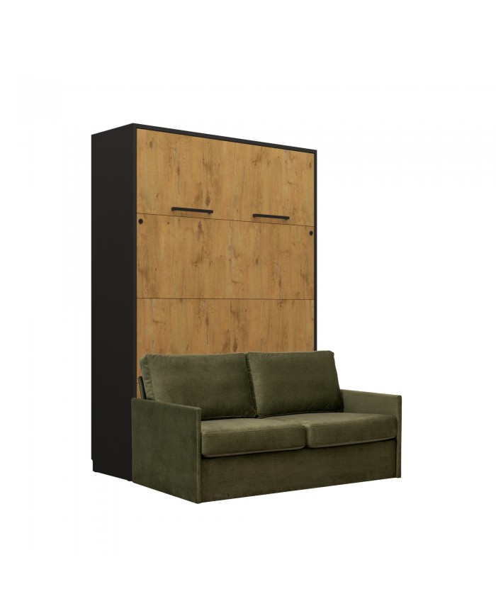 Lit escamotable avec canapé 140×200 chêne & noir DELUXE