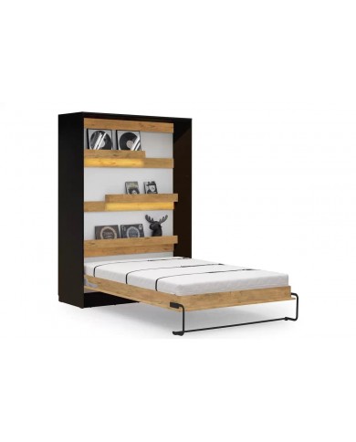 Lit escamotable avec canapé 140×200 chêne & noir DELUXE