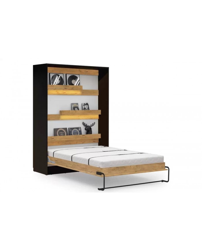 Lit escamotable avec canapé 140×200 chêne & noir DELUXE
