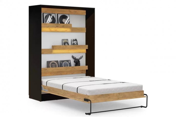 Lit escamotable avec canapé 140×200 chêne & noir DELUXE