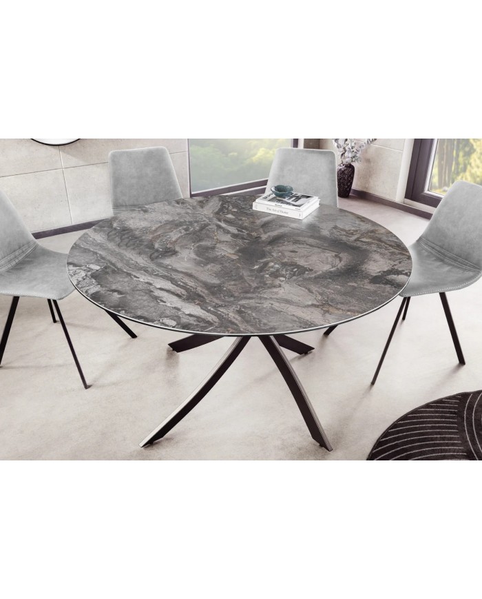 Table céramique ronde 120 cm pieds métal design noir - CERAMICA