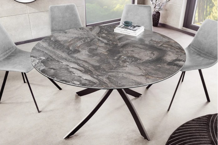 Table céramique ronde 120 cm pieds métal design noir - CERAMICA