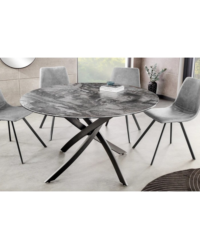 Table céramique ronde 120 cm pieds métal design noir - CERAMICA