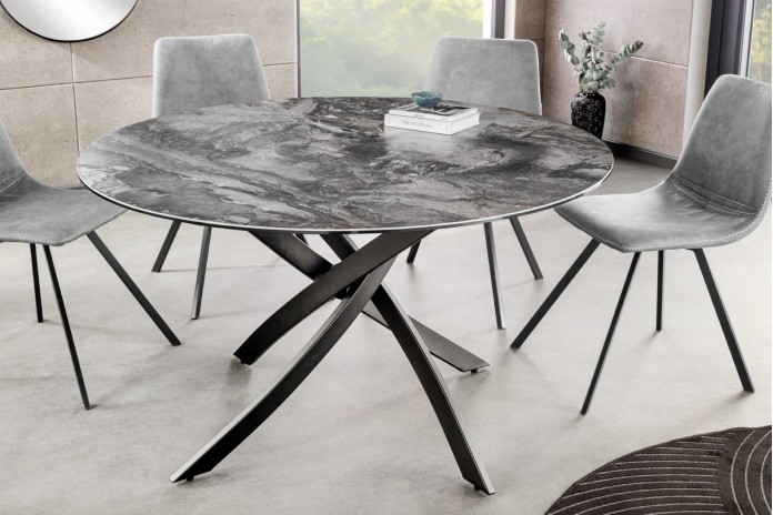 Table céramique ronde 120 cm pieds métal design noir - CERAMICA