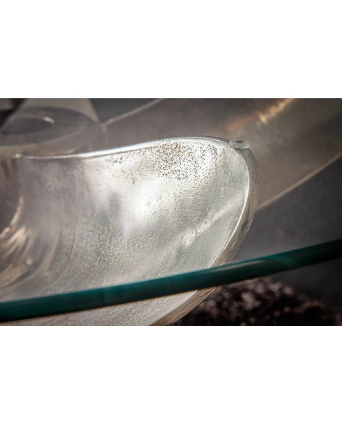 Table  plateau verre trempé 8 mm Socle hélice  TURBINE