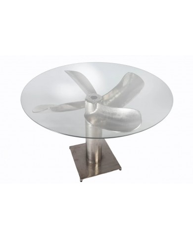 Table  plateau verre trempé 8 mm Socle hélice  TURBINE