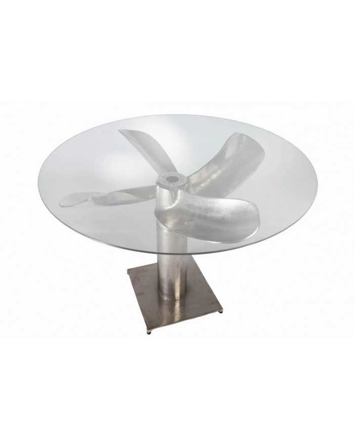Table  plateau verre trempé 8 mm Socle hélice  TURBINE