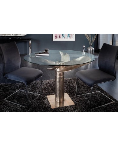Table  plateau verre trempé 8 mm Socle hélice  TURBINE