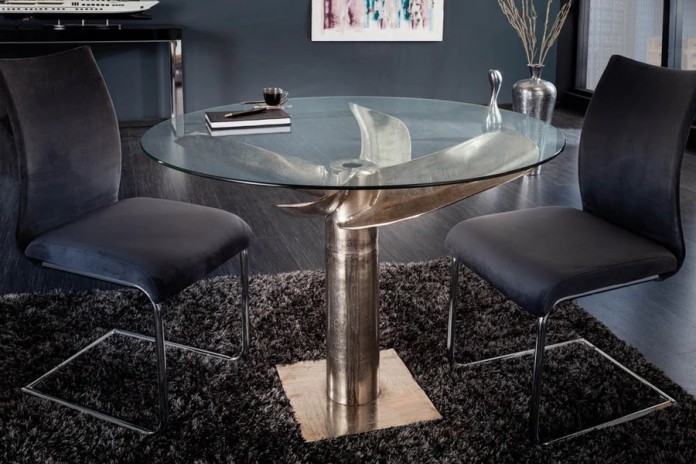 Table  plateau verre trempé 8 mm Socle hélice  TURBINE