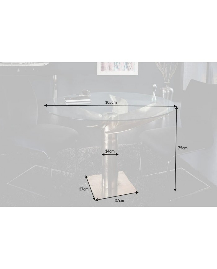 Table  plateau verre trempé 8 mm Socle hélice  TURBINE
