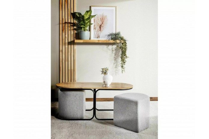 Table de salon avec 2 tabourets Dual