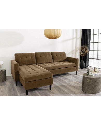 Canapé d'angle réversible 220 cm tissu côtelé taupe BERGEN