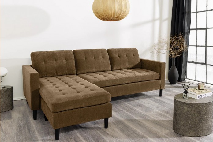 Canapé d'angle réversible 220 cm tissu côtelé taupe BERGEN
