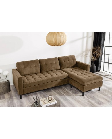 Canapé d'angle réversible 220 cm tissu côtelé taupe BERGEN