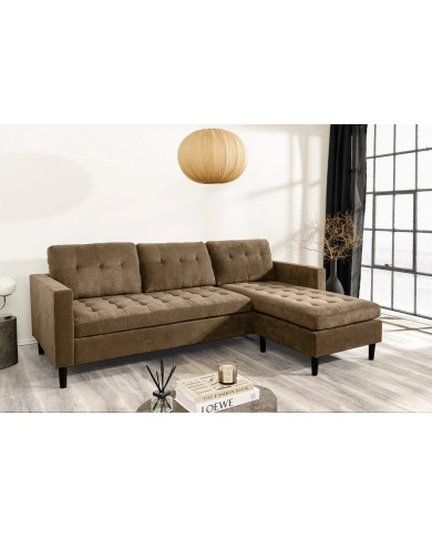 Canapé d'angle réversible 220 cm tissu côtelé taupe BERGEN