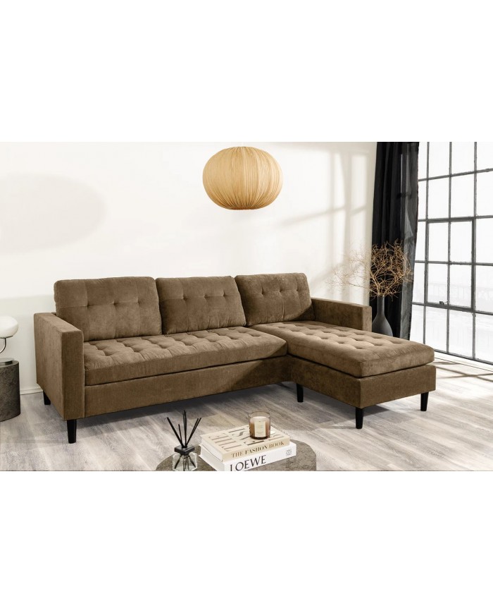 Canapé d'angle réversible 220 cm tissu côtelé taupe BERGEN
