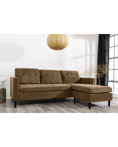 Canapé d'angle réversible 220 cm tissu côtelé taupe BERGEN