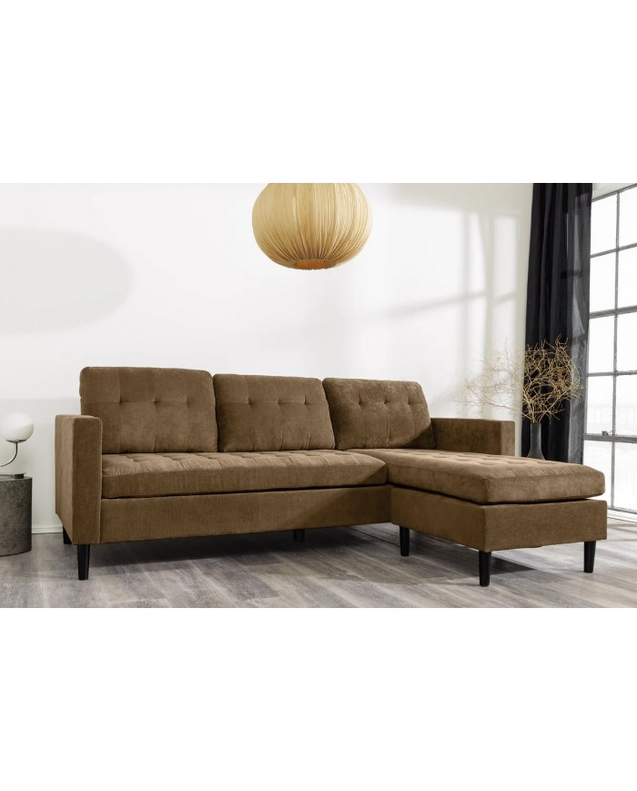 Canapé d'angle réversible 220 cm tissu côtelé taupe BERGEN