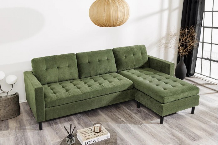 Canapé d'angle réversible 220 cm avec tissu Côtelé vert BERGEN