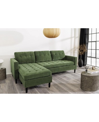 Canapé d'angle réversible 220 cm avec tissu Côtelé vert BERGEN