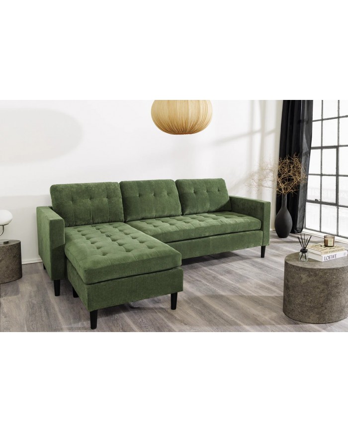 Canapé d'angle réversible 220 cm avec tissu Côtelé vert BERGEN