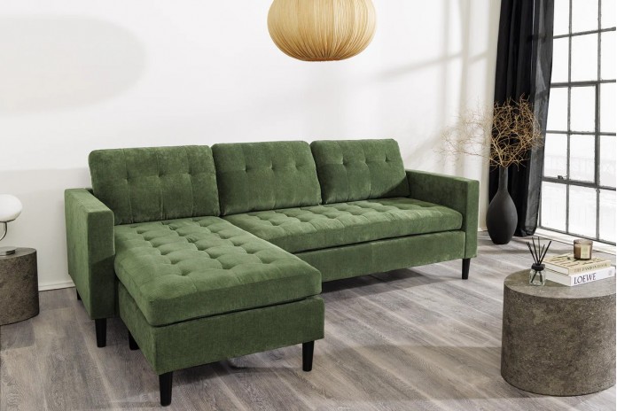 Canapé d'angle réversible 220 cm avec tissu Côtelé vert BERGEN
