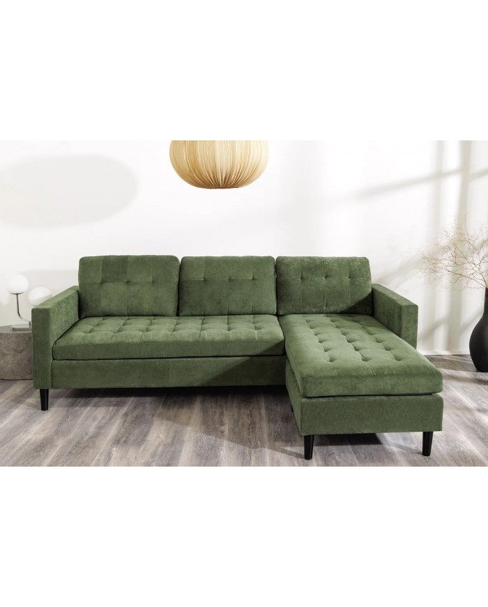 Canapé d'angle réversible 220 cm avec tissu Côtelé vert BERGEN